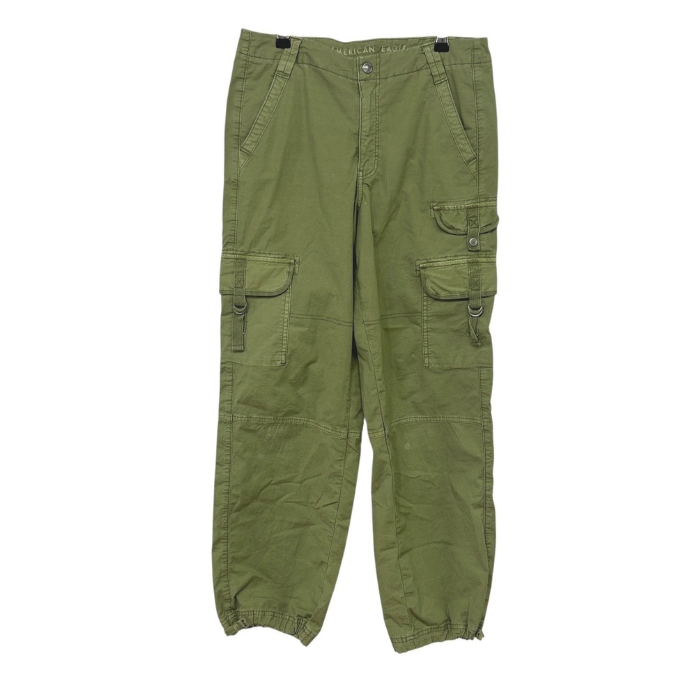 Y2K‎ Baggy Cargo Jogger Pants Utility Pockets Size 8 Olive Green Streetwear